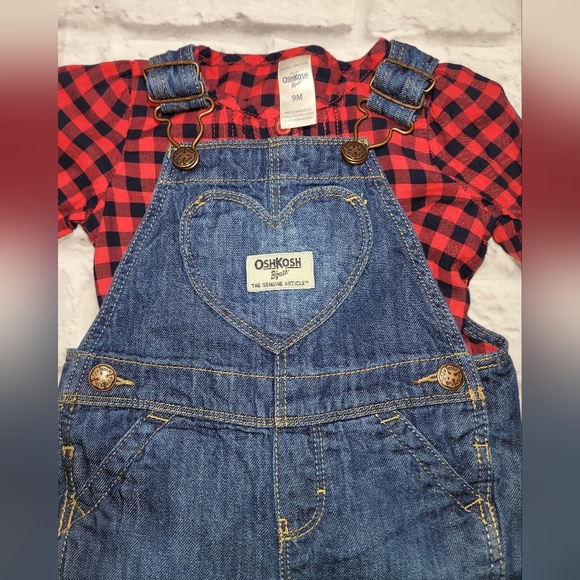 Oshkosh Infant Girl's Buffalo Plaid Print Bodysuit & Denim Jumper - Picture 3 of 9